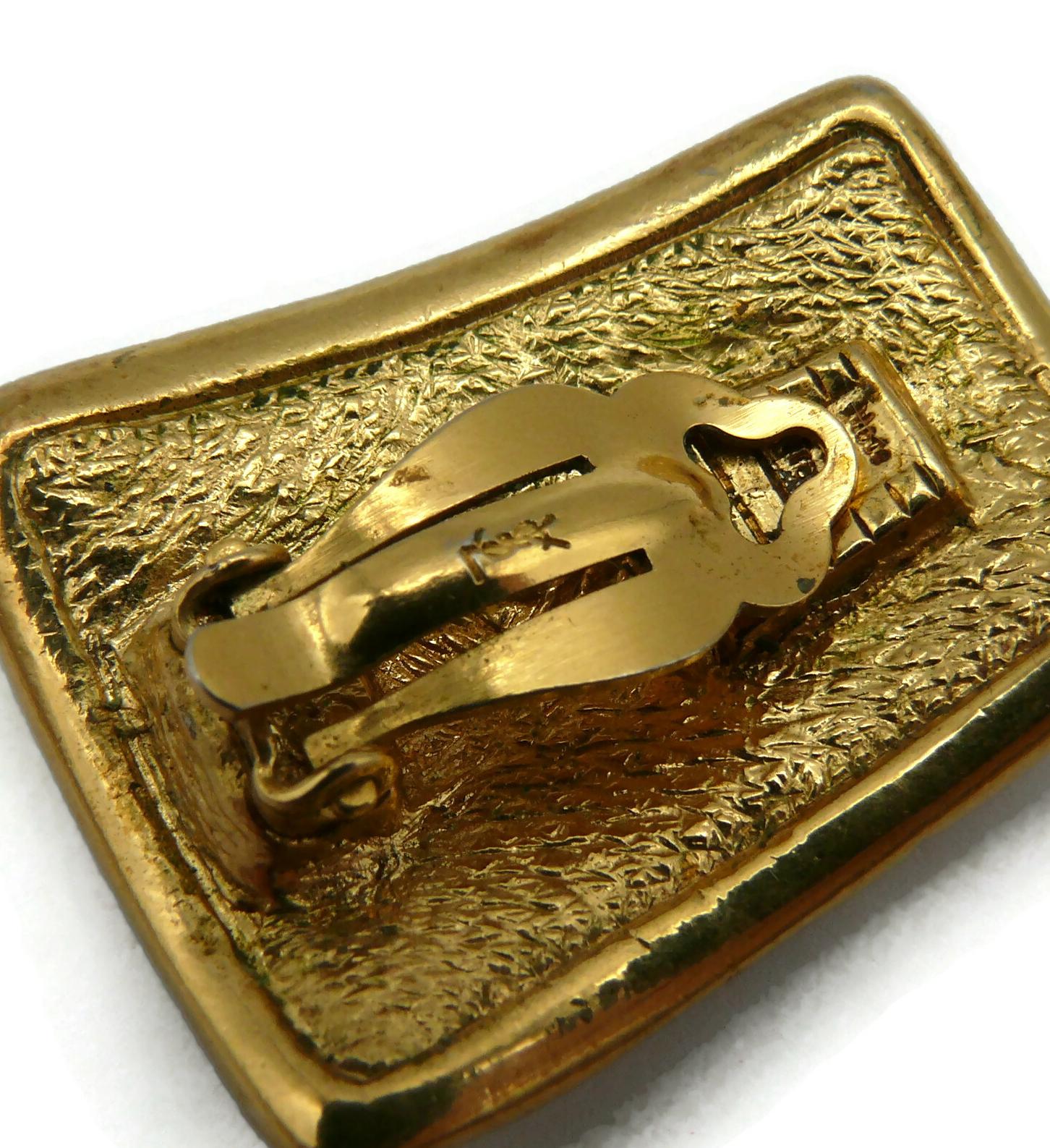 YVES SAINT LAURENT YSL Vintage Gold Tone Croc Choker Necklace & Earrings Set 12