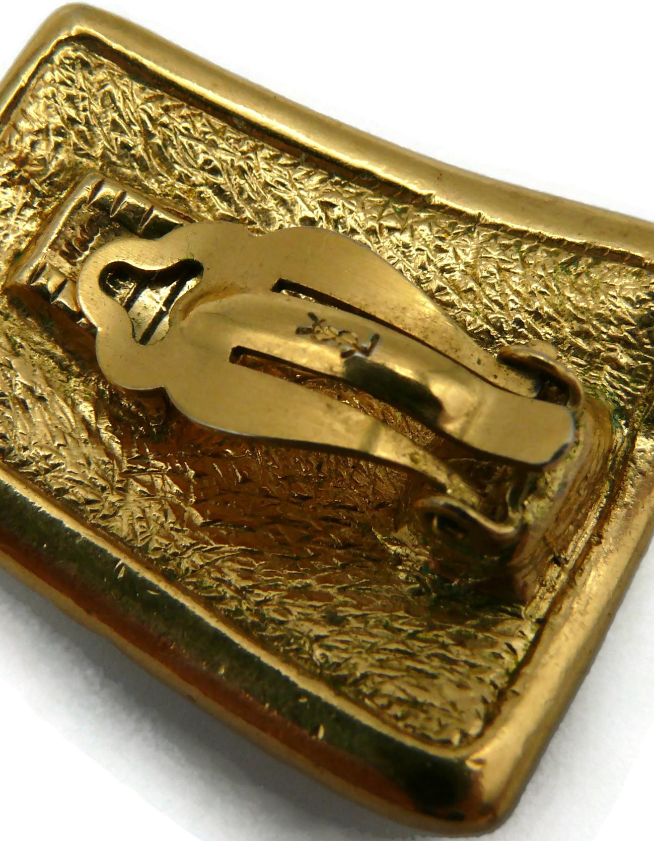 YVES SAINT LAURENT YSL Vintage Gold Tone Croc Choker Necklace & Earrings Set 13