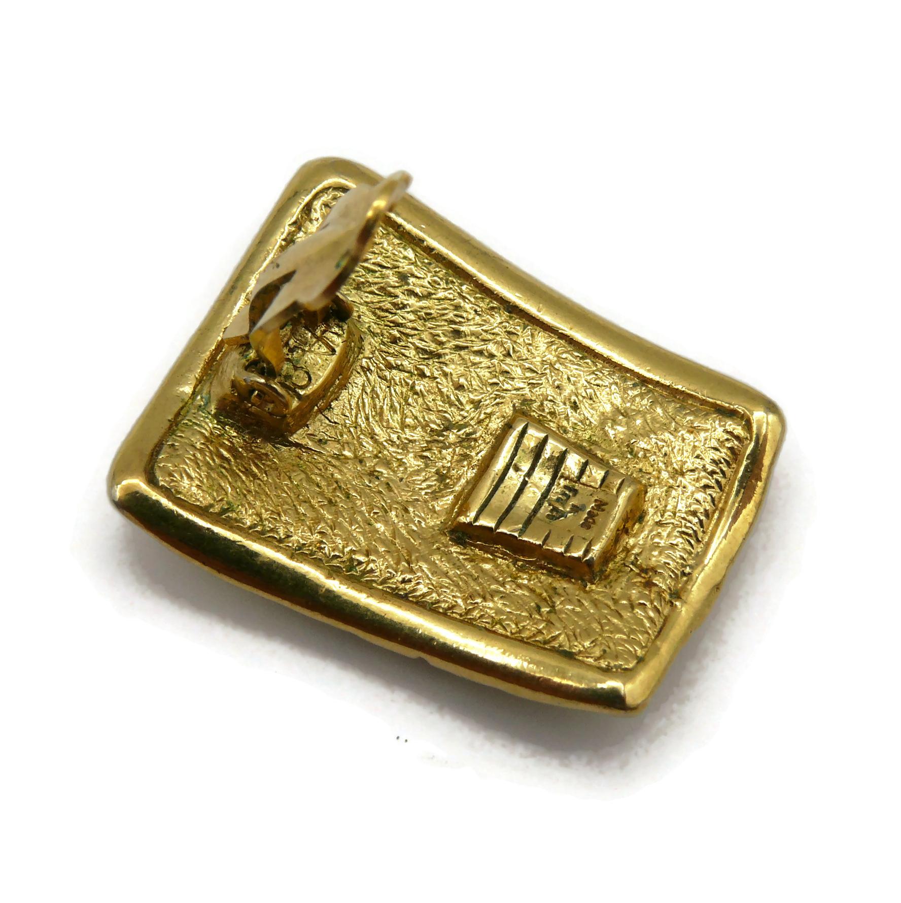 YVES SAINT LAURENT YSL Vintage Gold Tone Croc Choker Necklace & Earrings Set 14