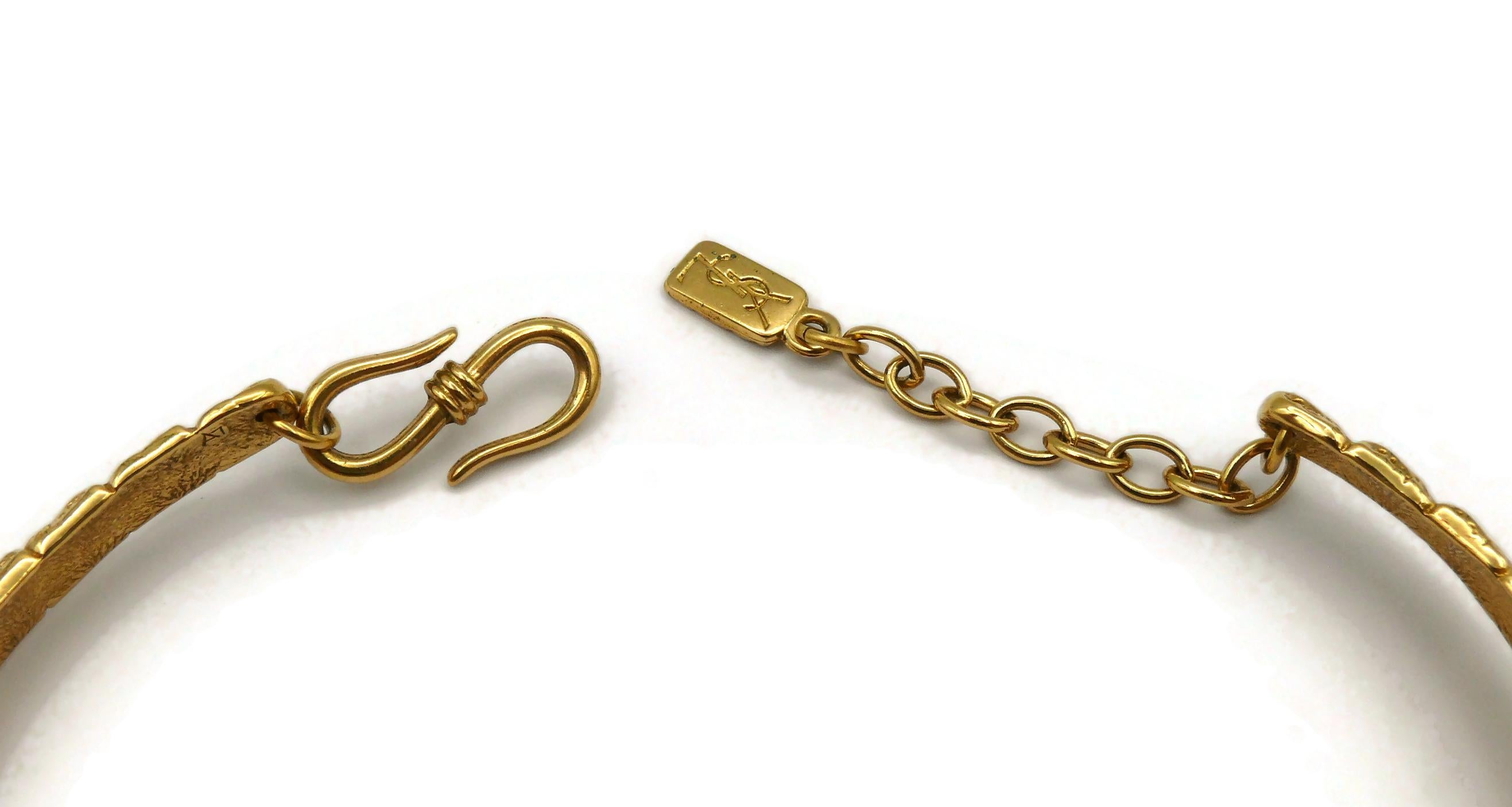 YVES SAINT LAURENT YSL Vintage Gold Tone Croc Choker Necklace & Earrings Set 3