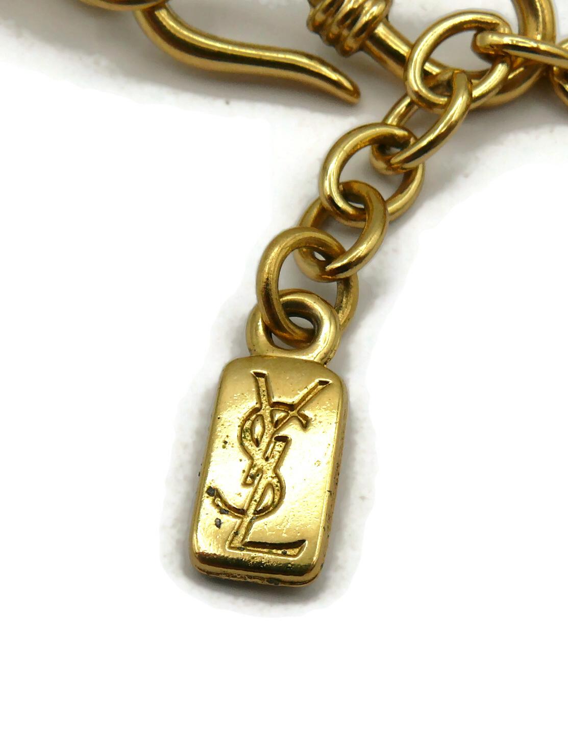 YVES SAINT LAURENT YSL Vintage Gold Tone Croc Choker Necklace & Earrings Set 4
