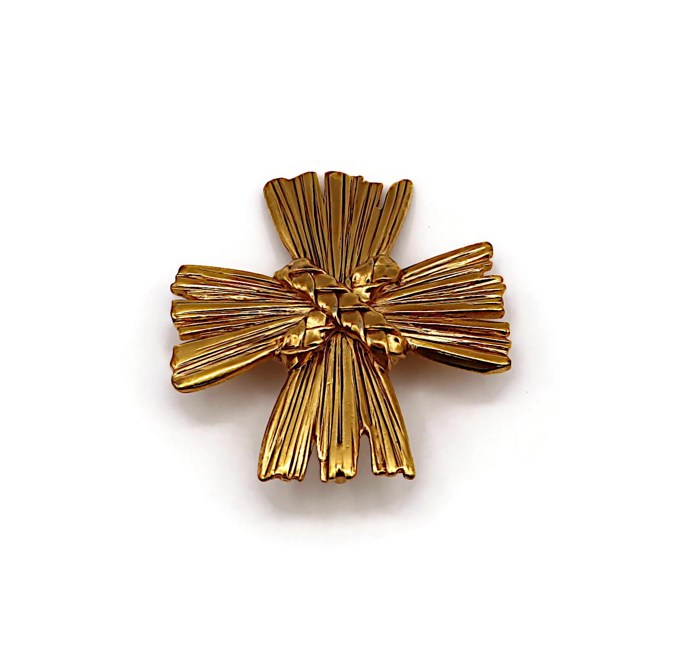 YVES SAINT LAURENT YSL Vintage Gold Tone Cross Brooch Pendant For Sale 1