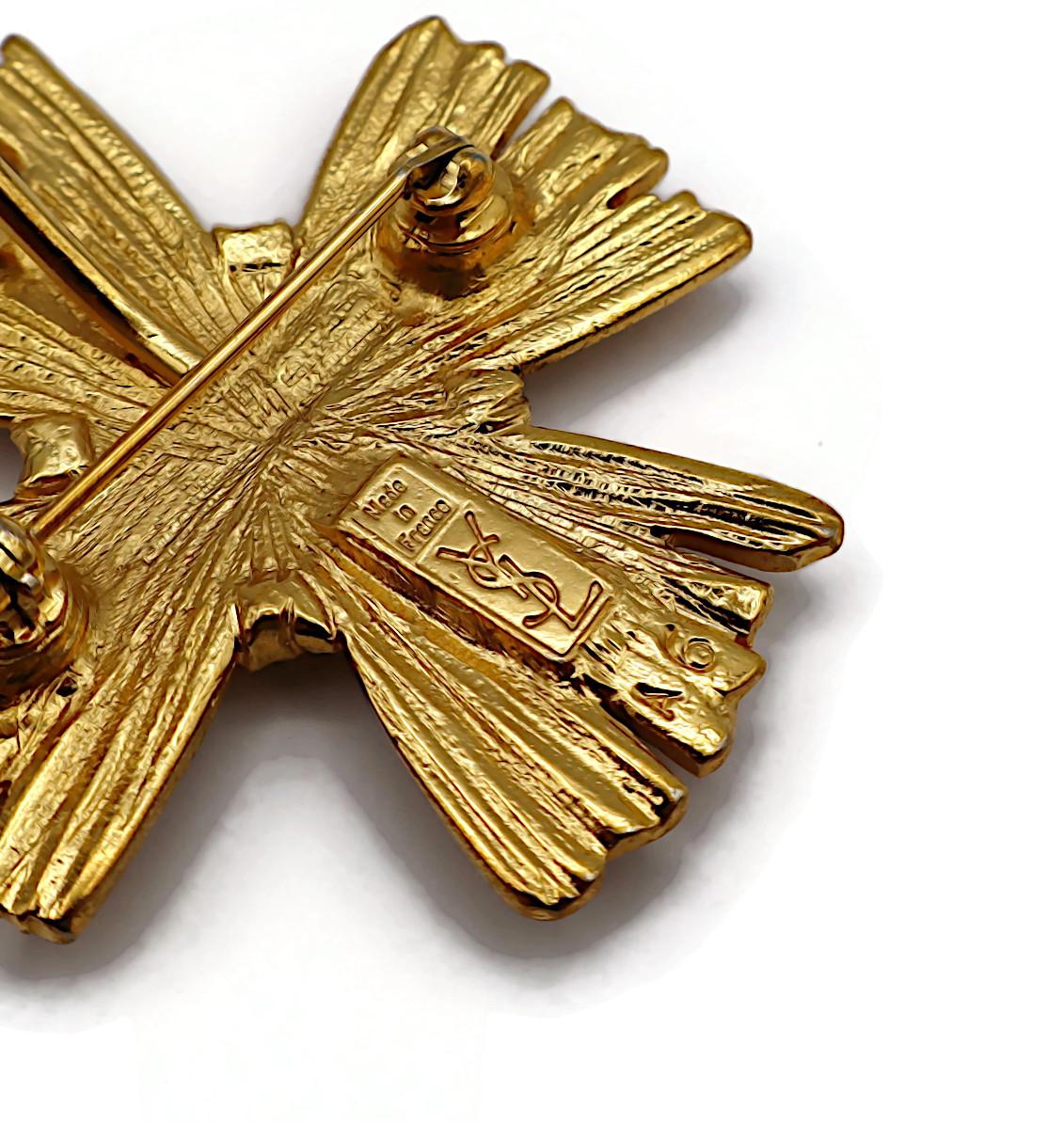 YVES SAINT LAURENT YSL Vintage Gold Tone Cross Brooch Pendant For Sale 3