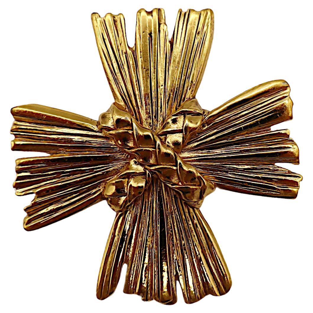YVES SAINT LAURENT YSL Vintage Gold Tone Cross Brooch Pendant