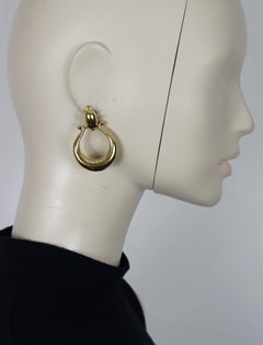 YVES SAINT LAURENT YSL Vintage Gold Tone Door Knocker Dangle Earrings