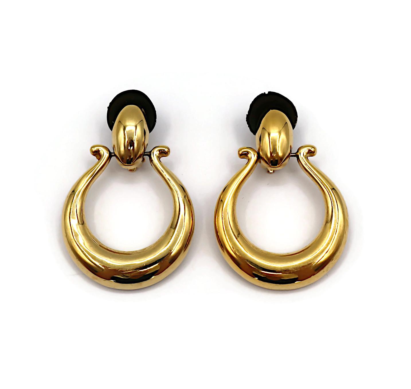 Women's YVES SAINT LAURENT YSL Vintage Gold Tone Door Knocker Dangle Earrings For Sale