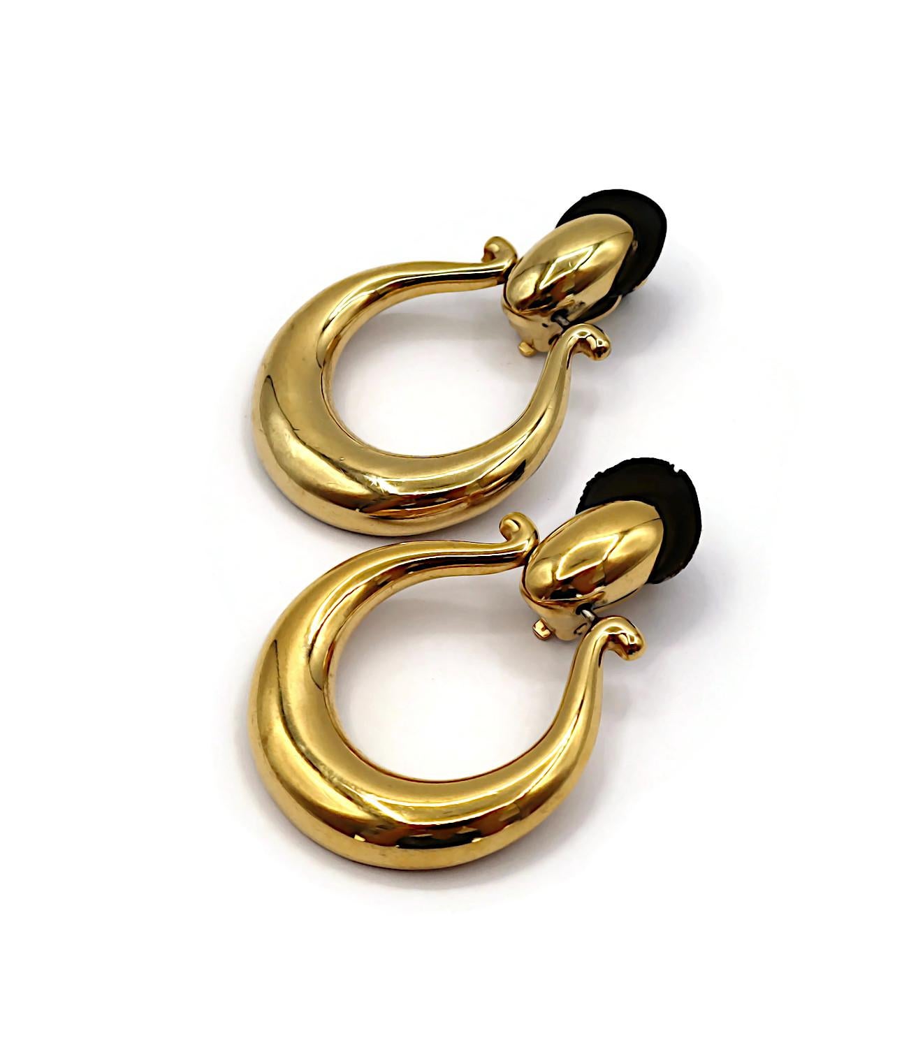 YVES SAINT LAURENT YSL Vintage Gold Tone Door Knocker Dangle Earrings For Sale 1