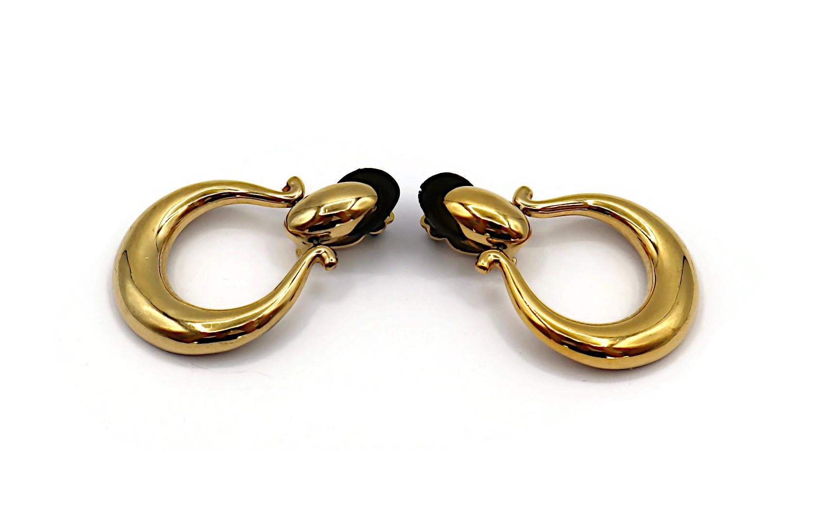 YVES SAINT LAURENT YSL Vintage Gold Tone Door Knocker Dangle Earrings For Sale 2