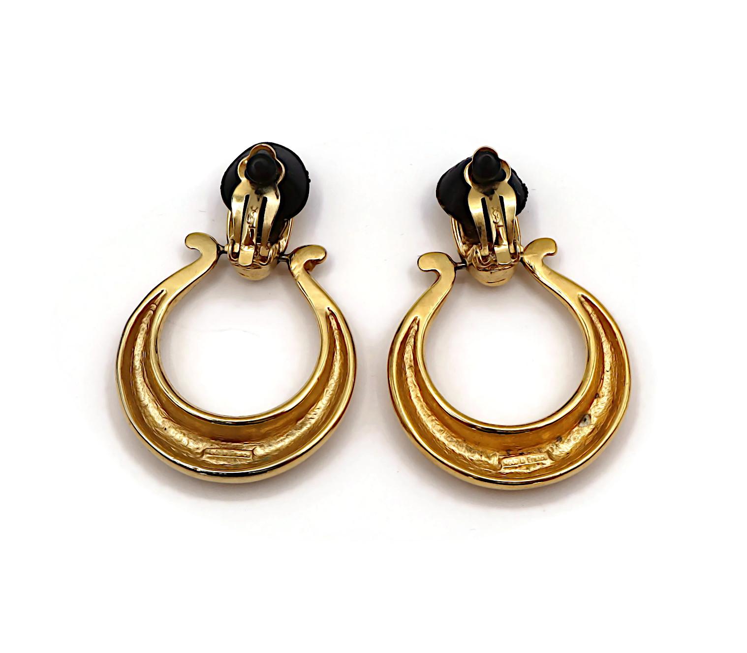 YVES SAINT LAURENT YSL Vintage Gold Tone Door Knocker Dangle Earrings For Sale 3