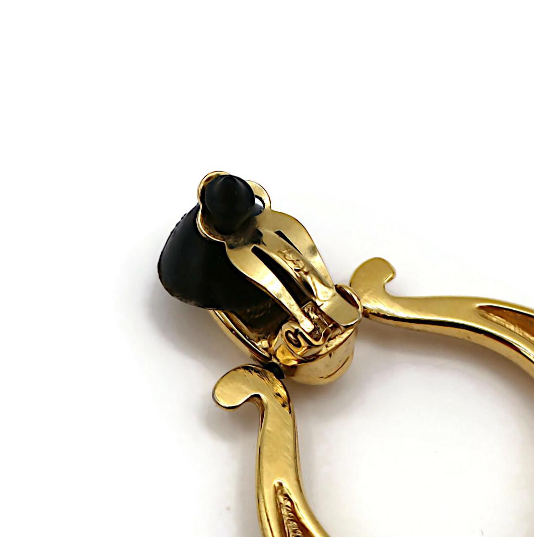 YVES SAINT LAURENT YSL Vintage Gold Tone Door Knocker Dangle Earrings For Sale 4