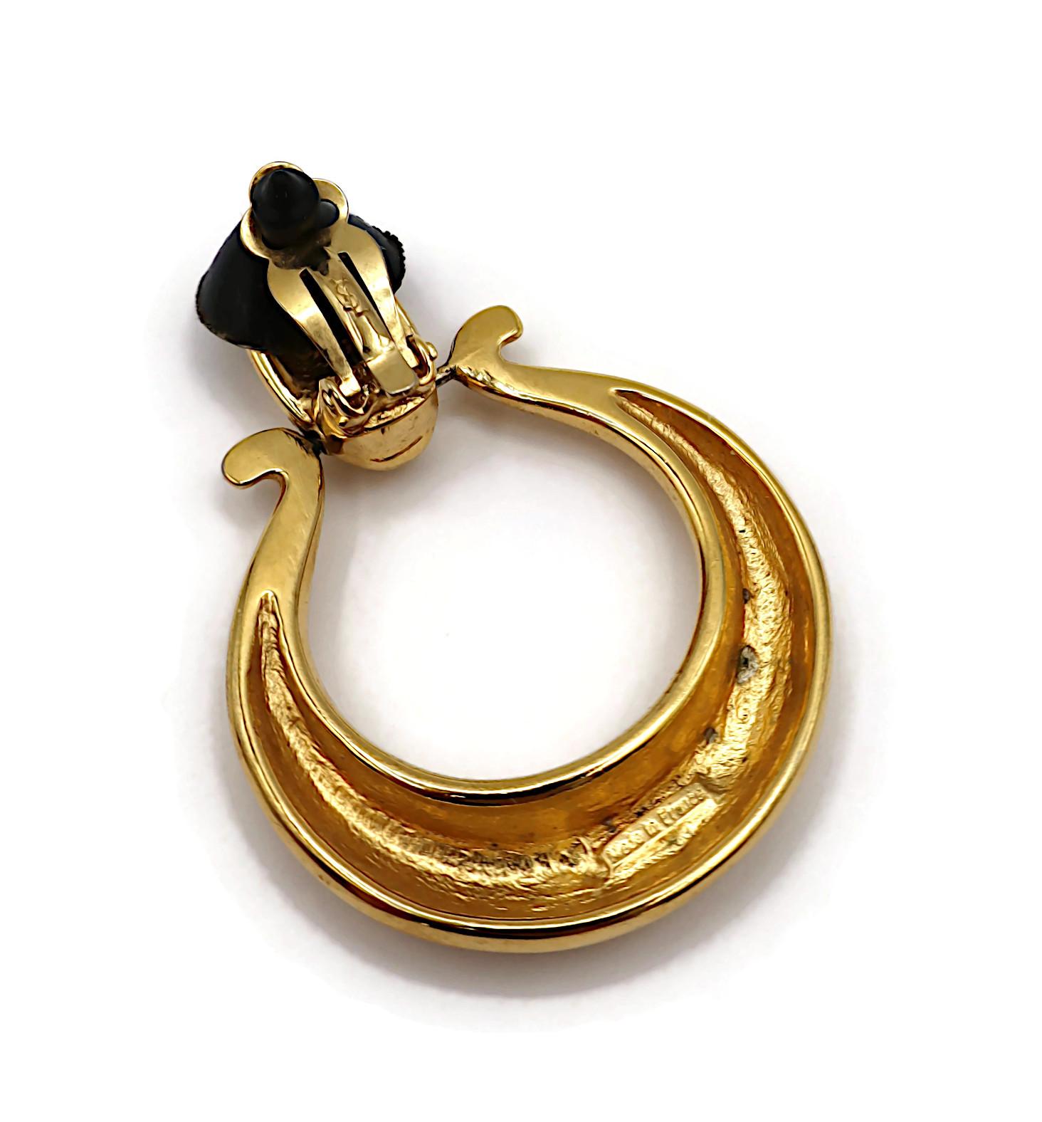 YVES SAINT LAURENT YSL Vintage Gold Tone Door Knocker Dangle Earrings For Sale 6