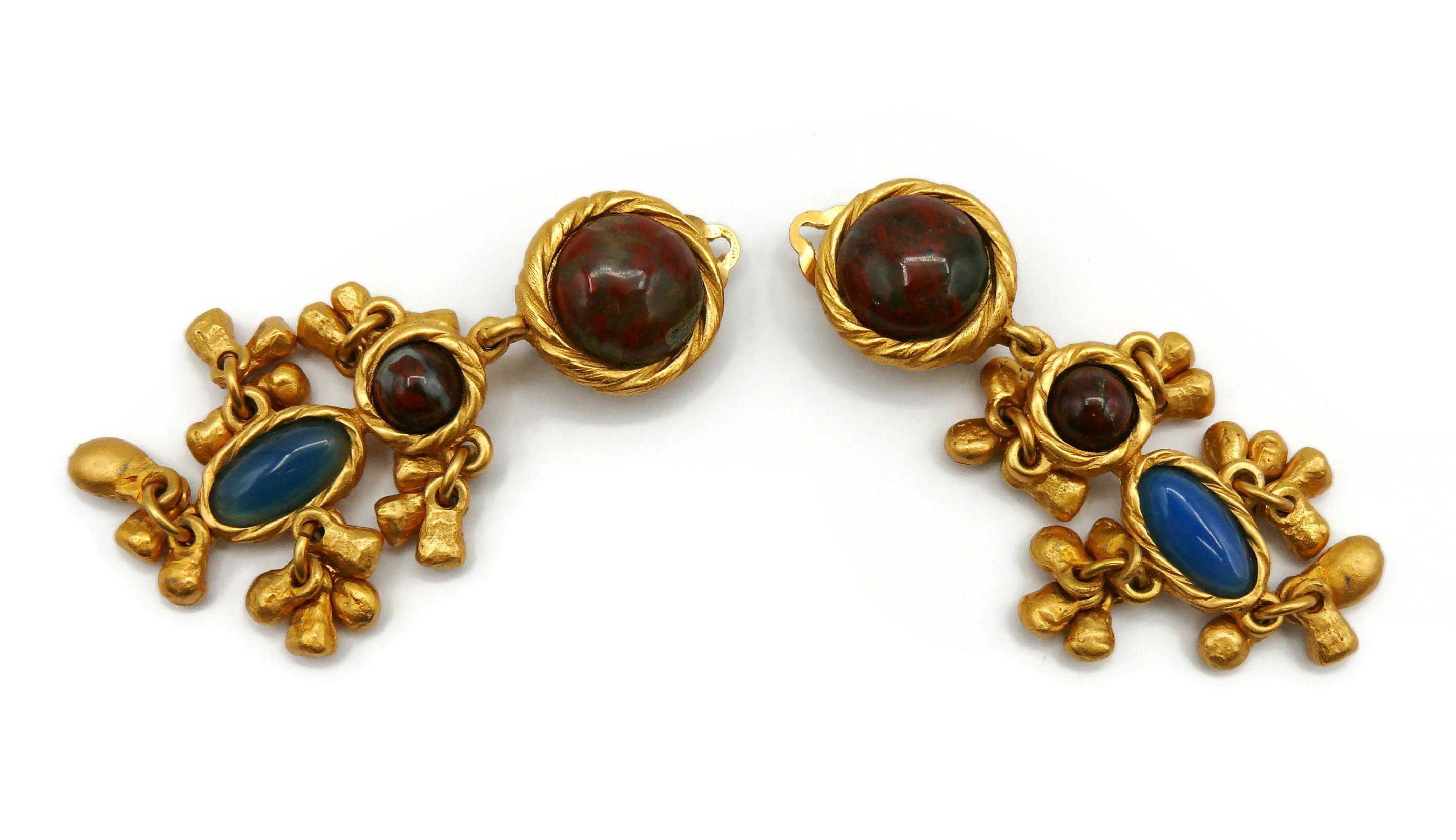YVES SAINT LAURENT YSL Vintage Goldfarbene baumelnde Ohrringe mit Kunststeinen im Angebot 2