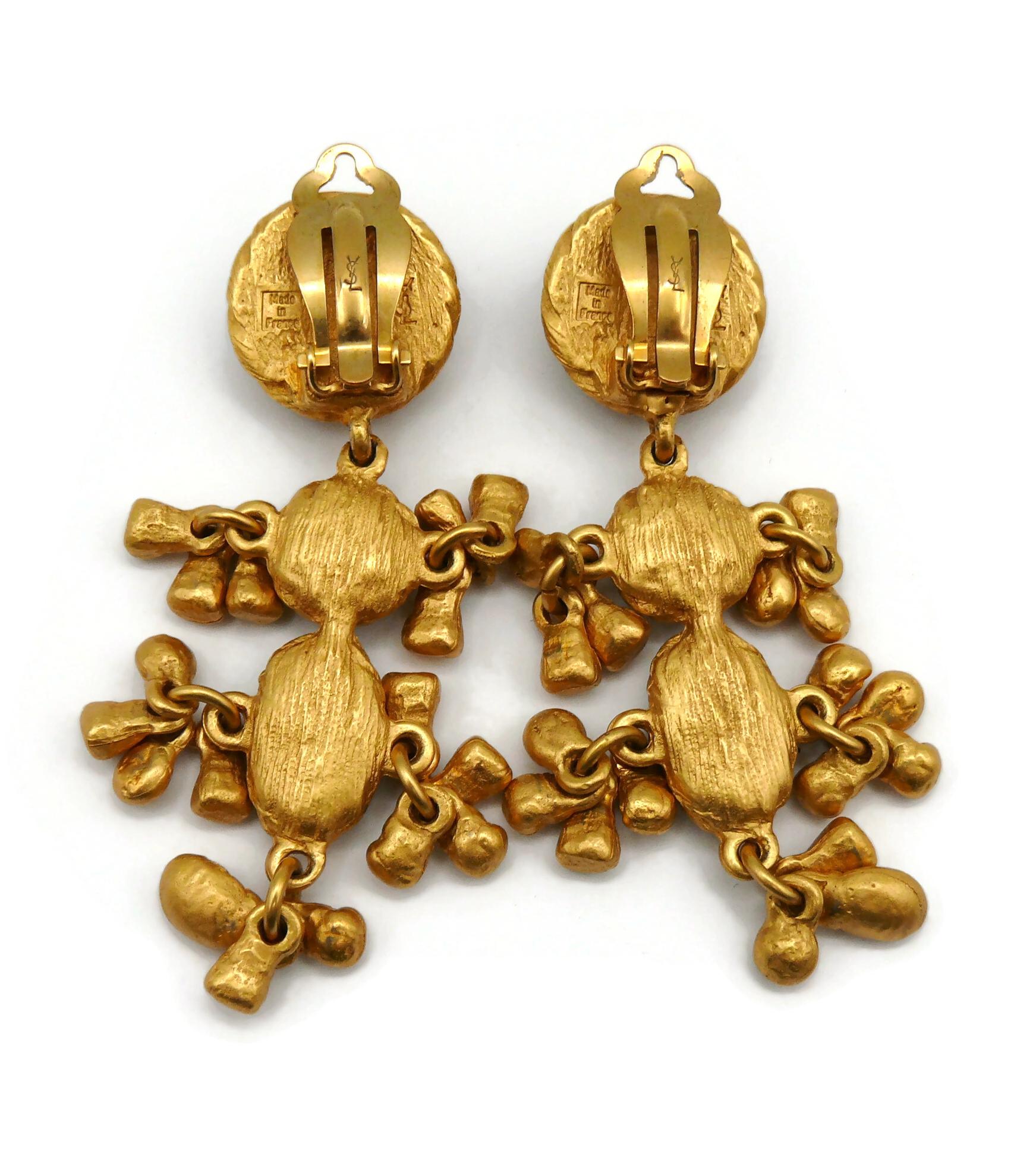 YVES SAINT LAURENT YSL Vintage Gold Tone Faux Stones Dangling Earrings For Sale 2