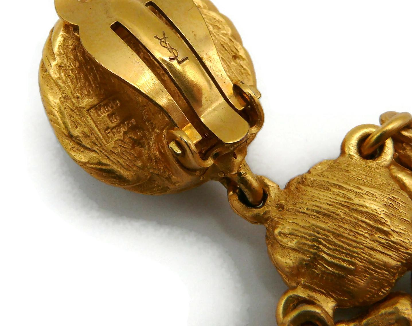 YVES SAINT LAURENT YSL Vintage Gold Tone Faux Stones Dangling Earrings For Sale 4