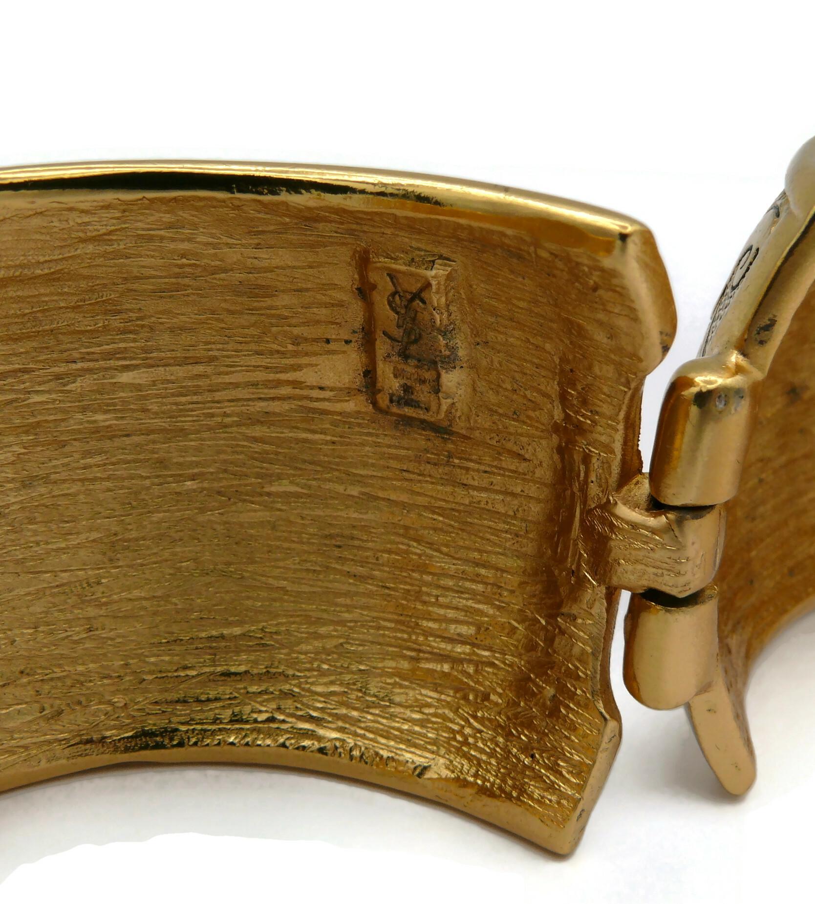 YVES SAINT LAURENT YSL Vintage Gold Tone Floral Arabesques Cuff Bracelet For Sale 8