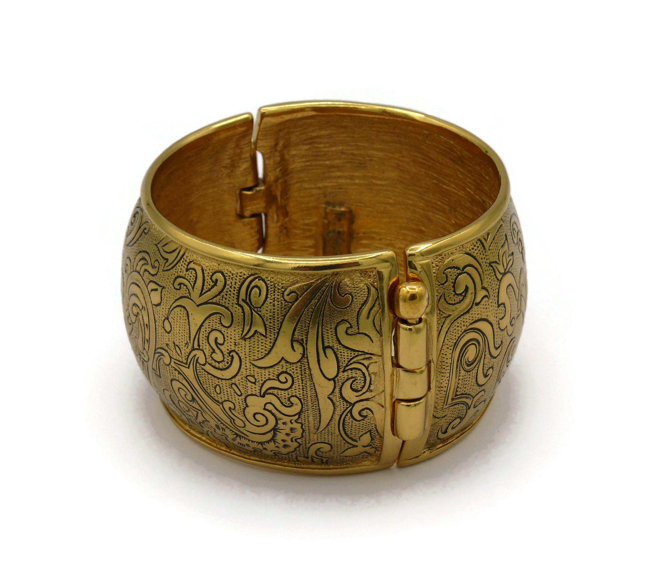 YVES SAINT LAURENT YSL Vintage Gold Tone Floral Arabesques Cuff Bracelet For Sale 1