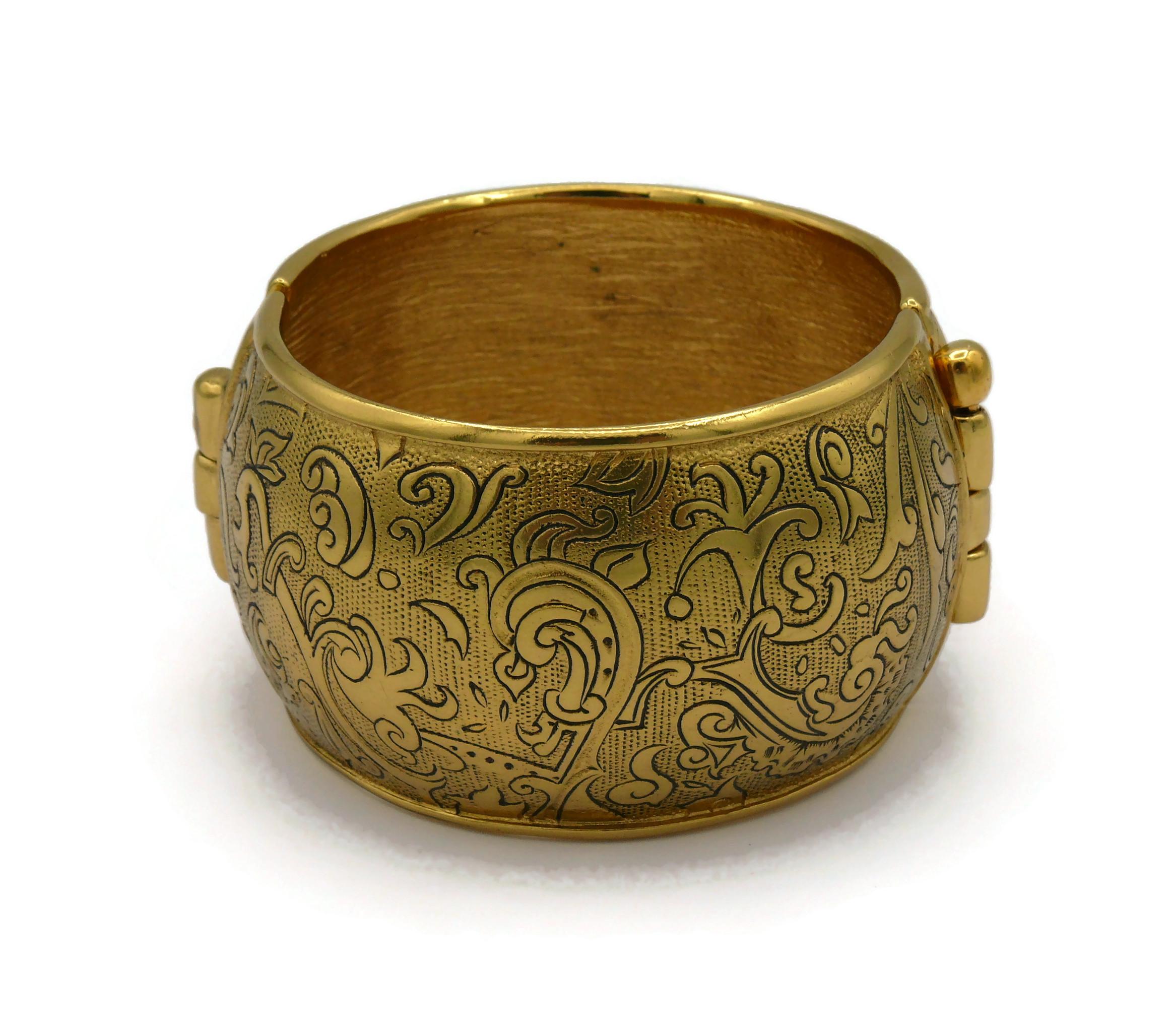 YVES SAINT LAURENT YSL Vintage Gold Tone Floral Arabesques Cuff Bracelet For Sale 2