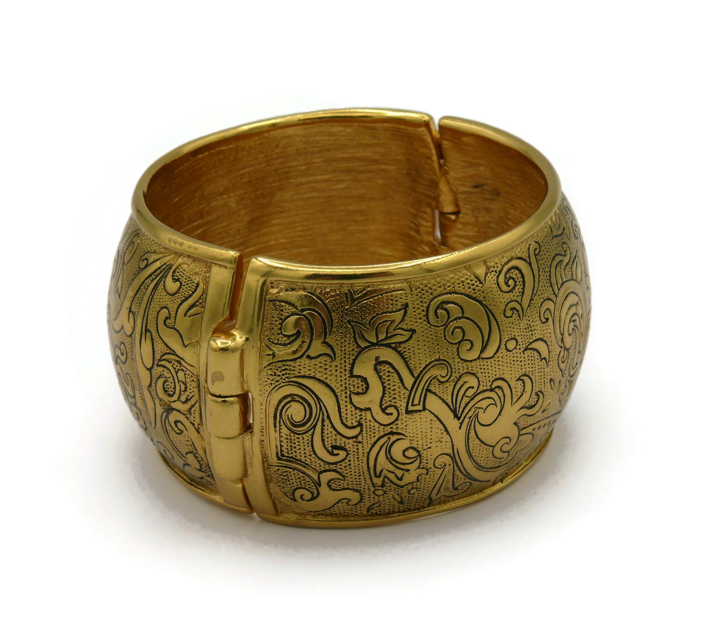 YVES SAINT LAURENT YSL Vintage Gold Tone Floral Arabesques Cuff Bracelet For Sale 3