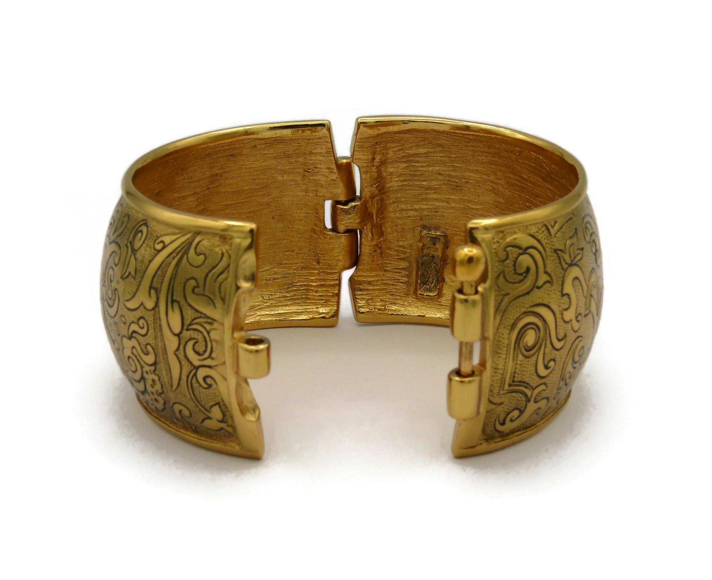 YVES SAINT LAURENT YSL Vintage Gold Tone Floral Arabesques Cuff Bracelet For Sale 5