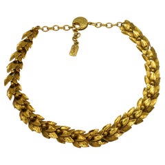 YVES SAINT LAURENT YSL Vintage Gold Tone Foliage Design Necklace