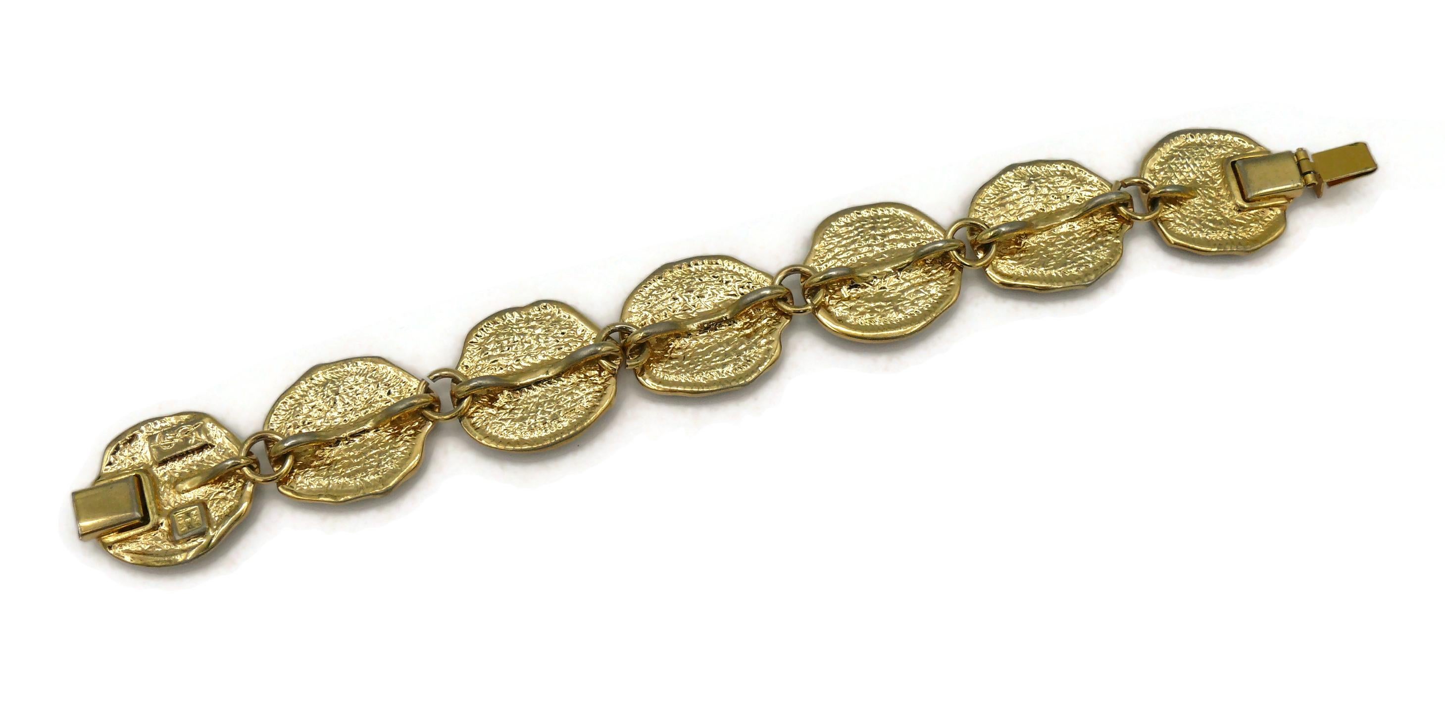 YVES SAINT LAURENT YSL Vintage Gold Tone Fossil Bracelet For Sale 3