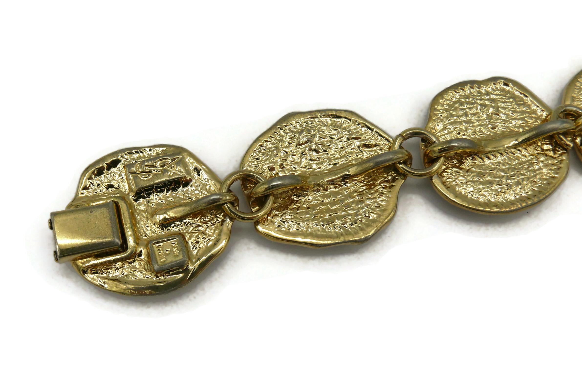 YVES SAINT LAURENT YSL Vintage Gold Tone Fossil Bracelet For Sale 4