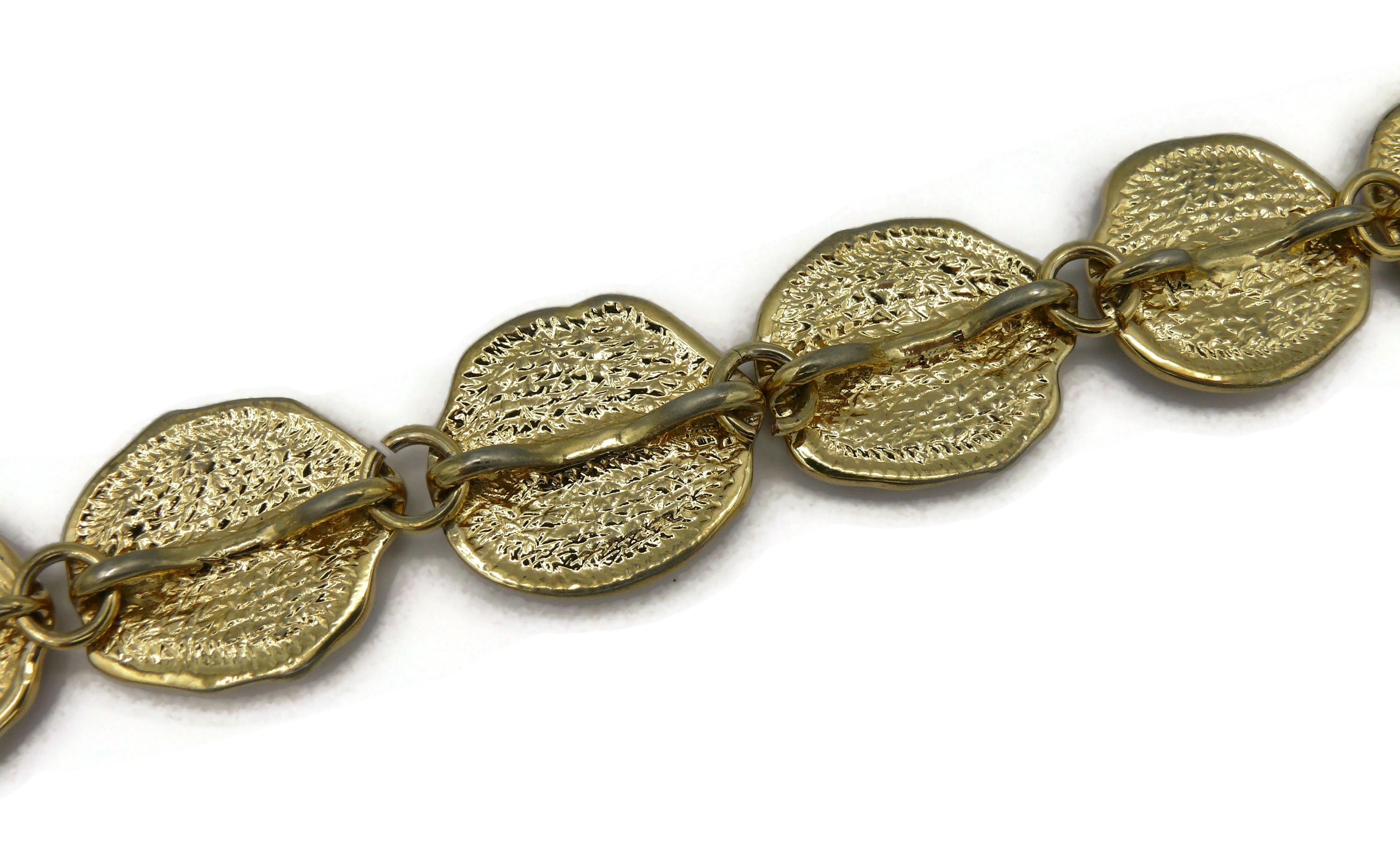 YVES SAINT LAURENT YSL Vintage Gold Tone Fossil Bracelet For Sale 5