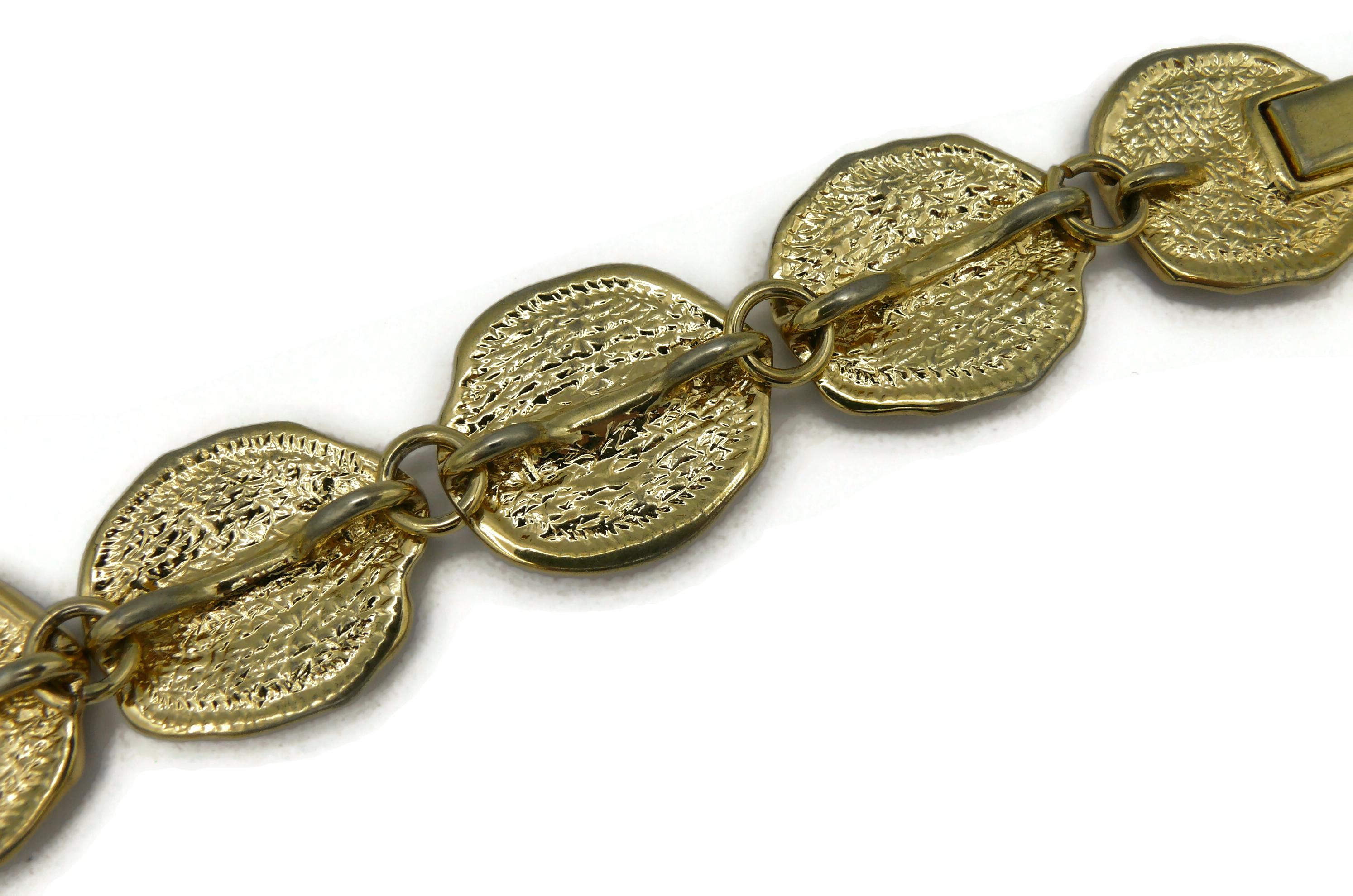 YVES SAINT LAURENT YSL Vintage Gold Tone Fossil Bracelet For Sale 6