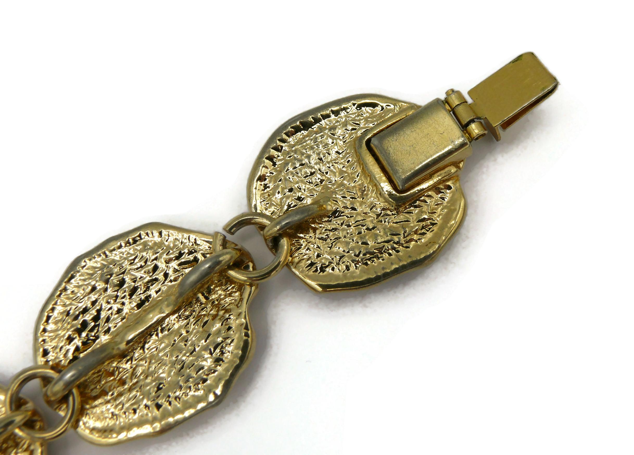 YVES SAINT LAURENT YSL Vintage Gold Tone Fossil Bracelet For Sale 7