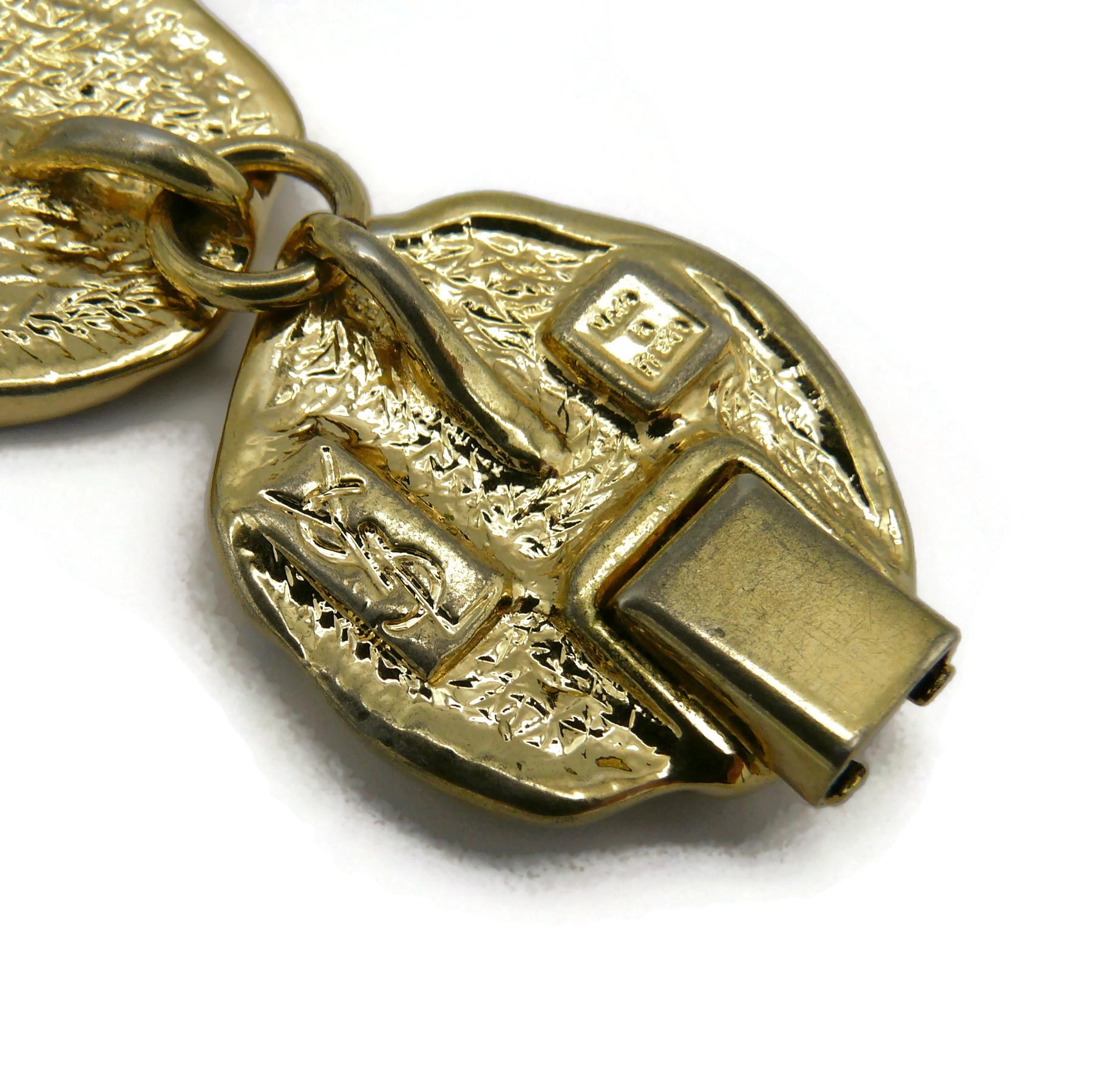 YVES SAINT LAURENT YSL Bracciale Fossile Vintage Tono Oro in vendita 10