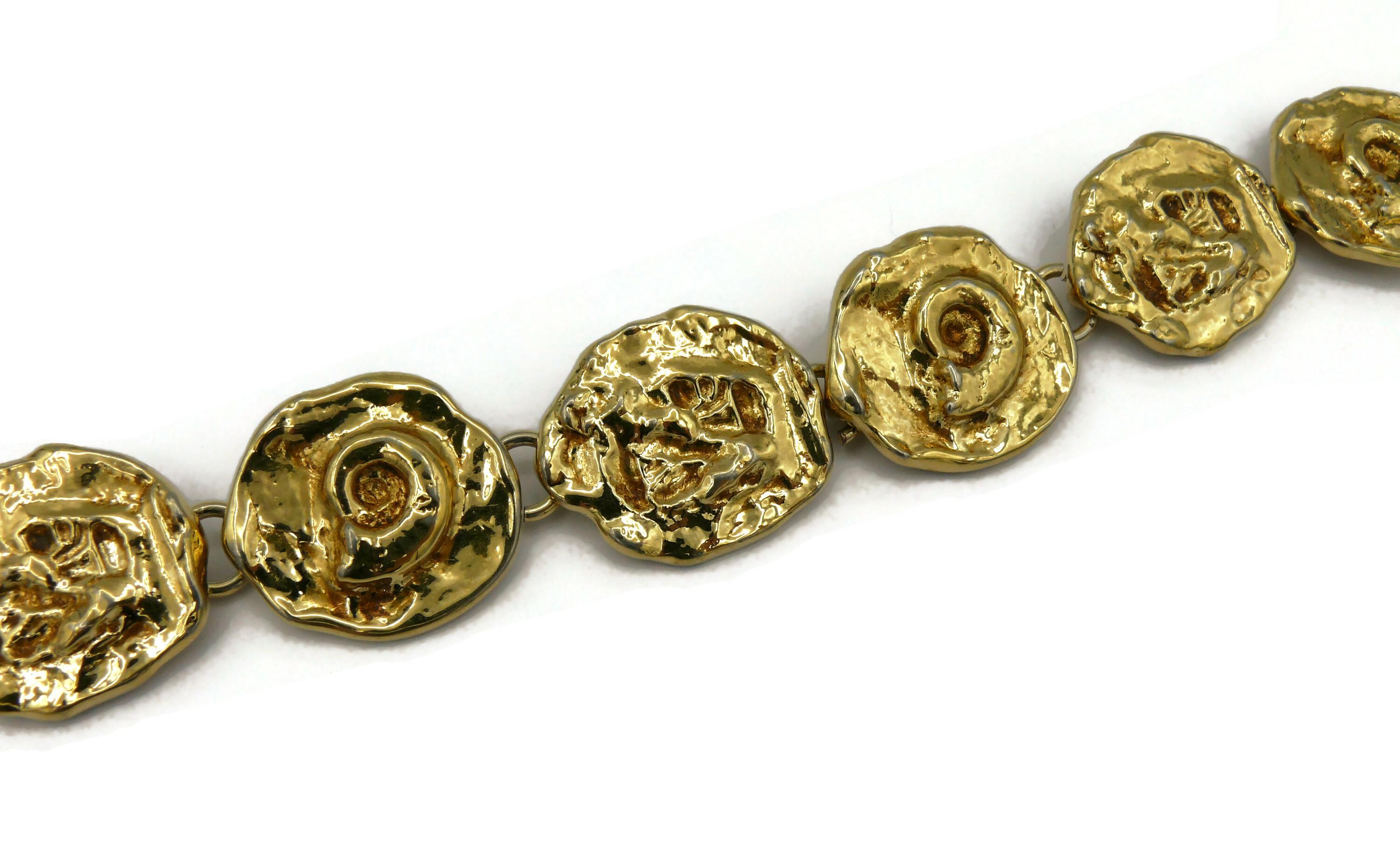 Women's YVES SAINT LAURENT YSL Vintage Gold Tone Fossil Bracelet For Sale