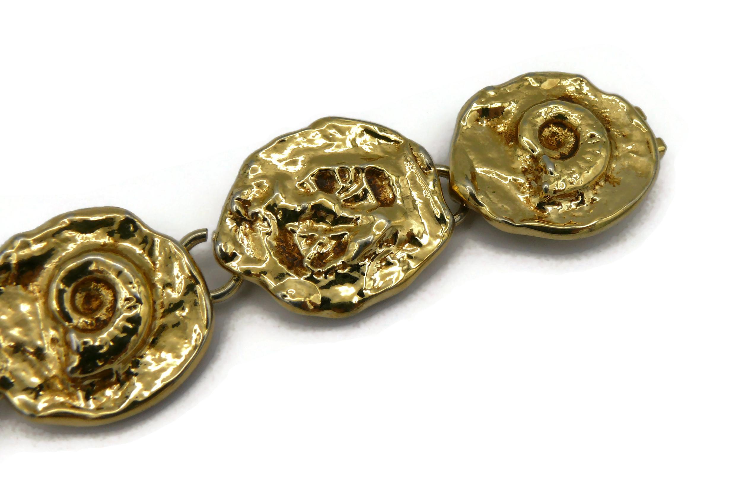 YVES SAINT LAURENT YSL Vintage Gold Tone Fossil Bracelet For Sale 2