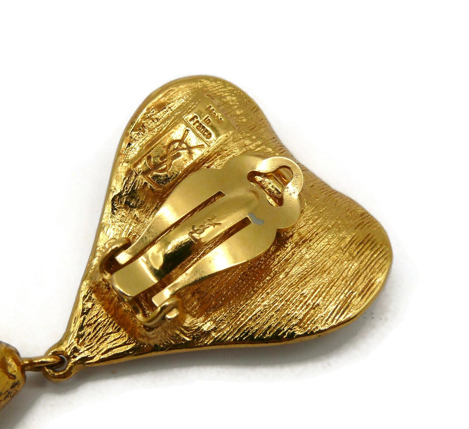 YVES SAINT LAURENT YSL Vintage Gold Tone Heart and Pearl Dangling Earrings 1