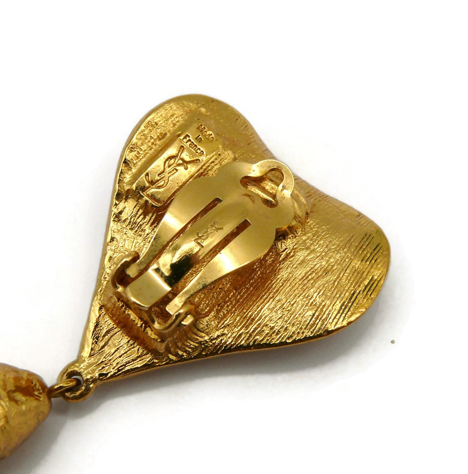 YVES SAINT LAURENT YSL Vintage Gold Tone Heart and Pearl Dangling Earrings 2