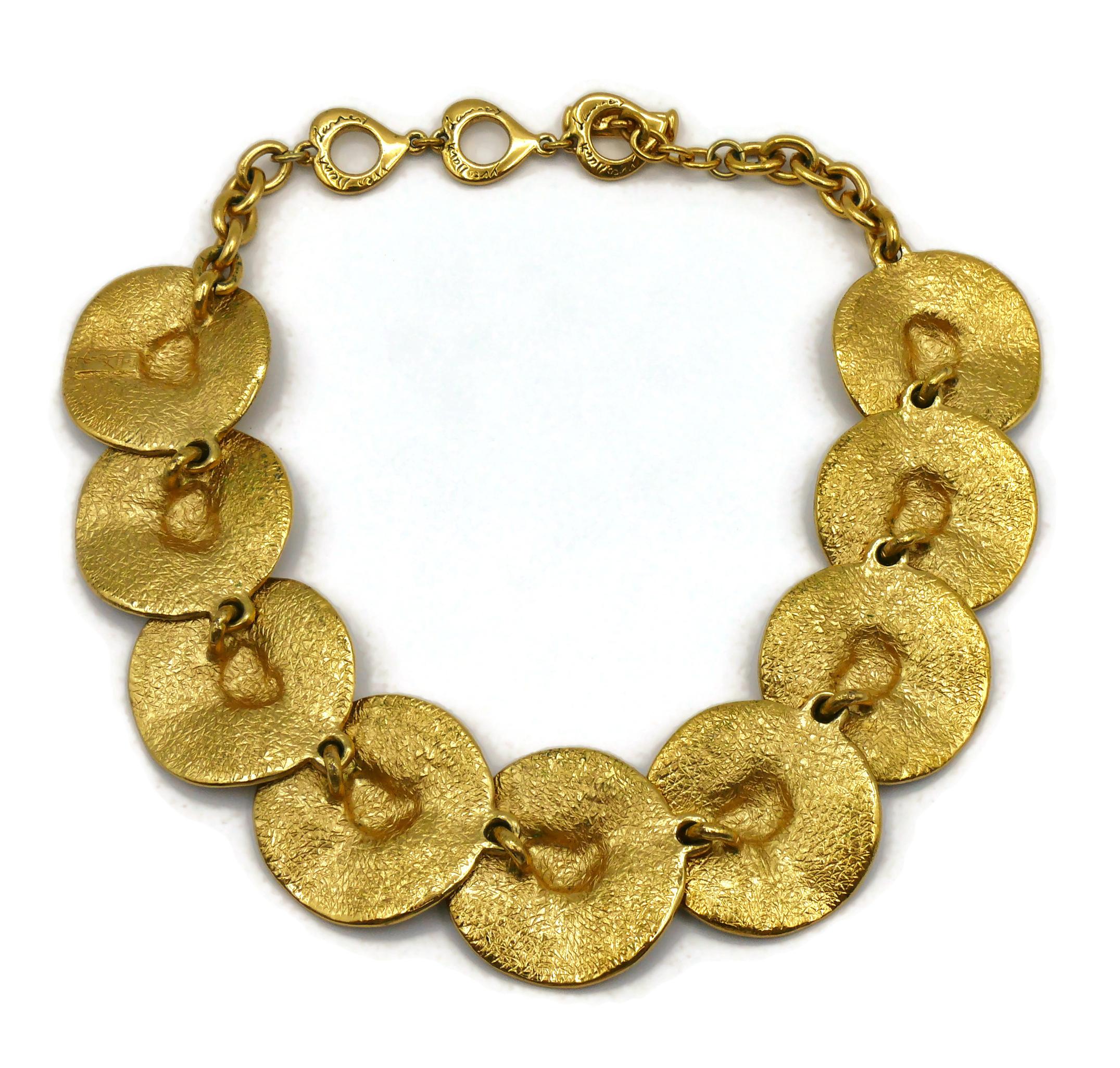 YVES SAINT LAURENT YSL Vintage Gold Tone Heart Disc Necklace For Sale 3