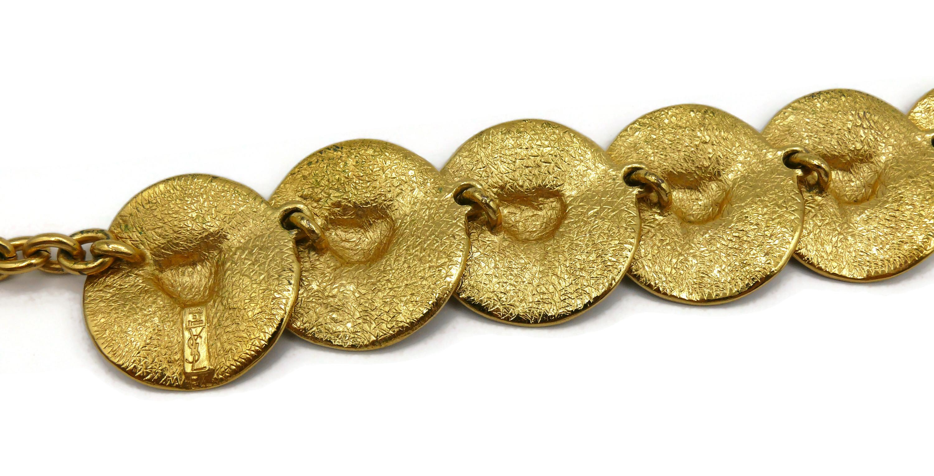 YVES SAINT LAURENT YSL Vintage Gold Tone Heart Disc Necklace For Sale 5