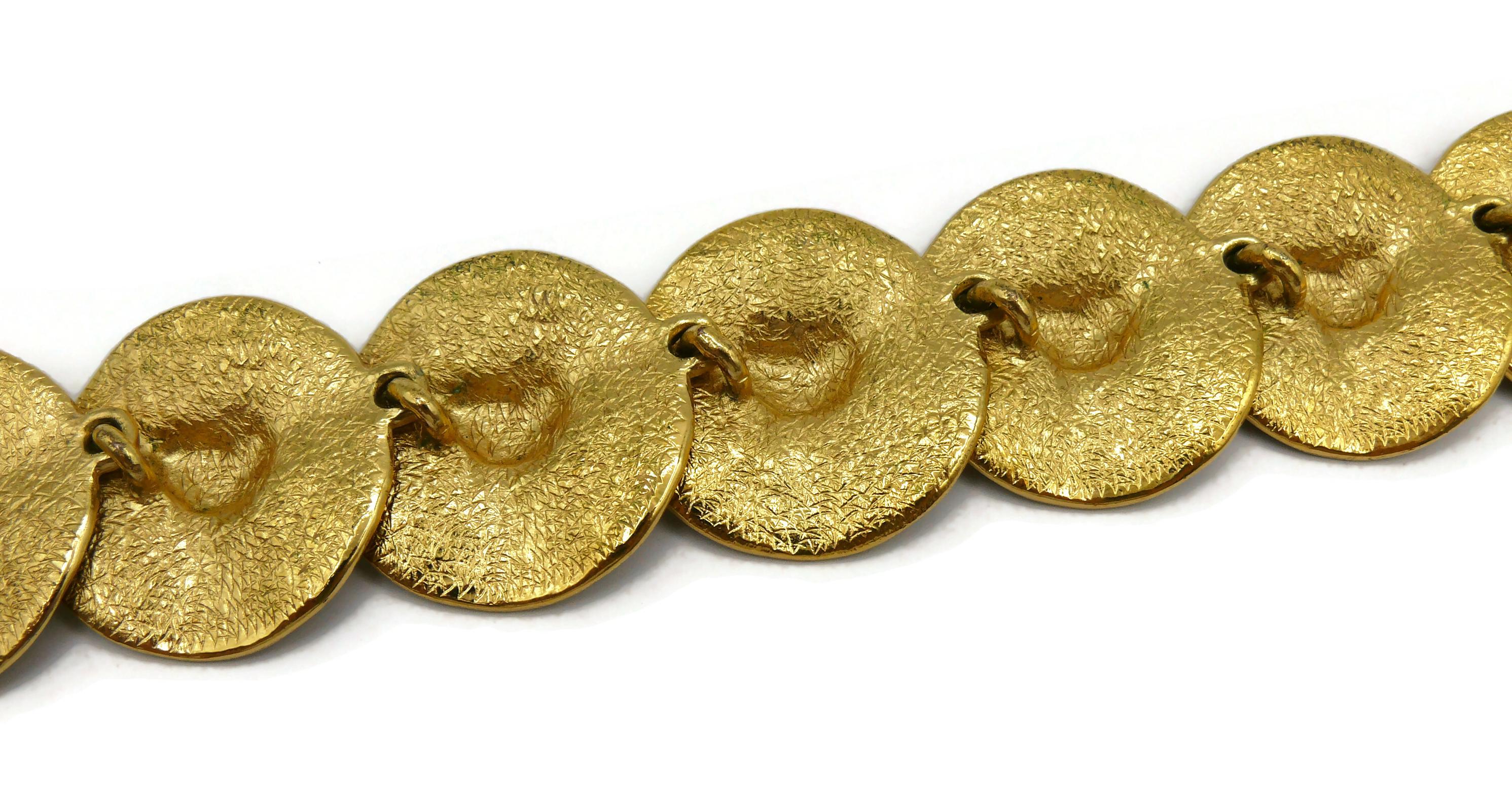 YVES SAINT LAURENT YSL Vintage Gold Tone Heart Disc Necklace For Sale 6