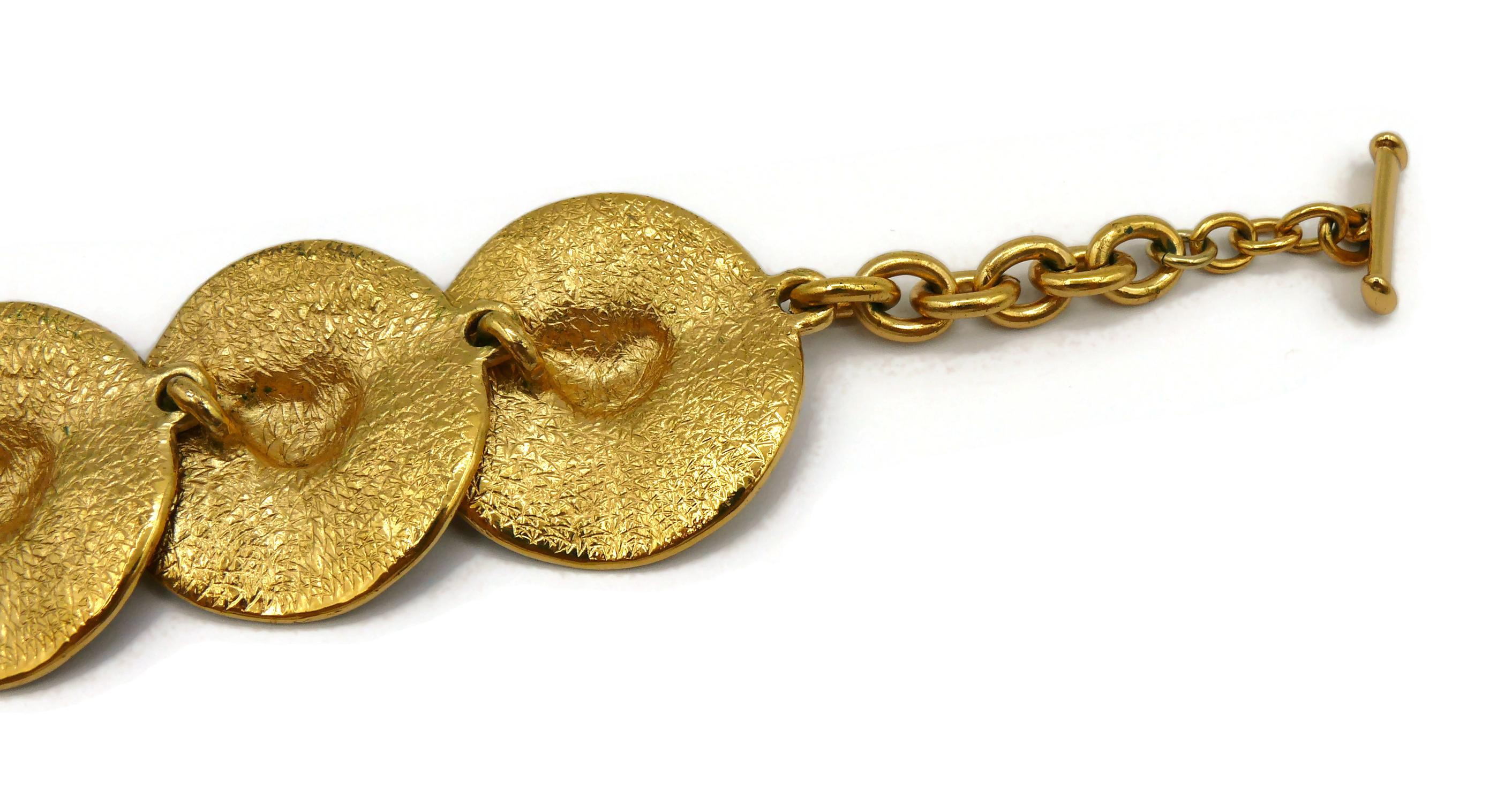 YVES SAINT LAURENT YSL Vintage Gold Tone Heart Disc Necklace For Sale 7