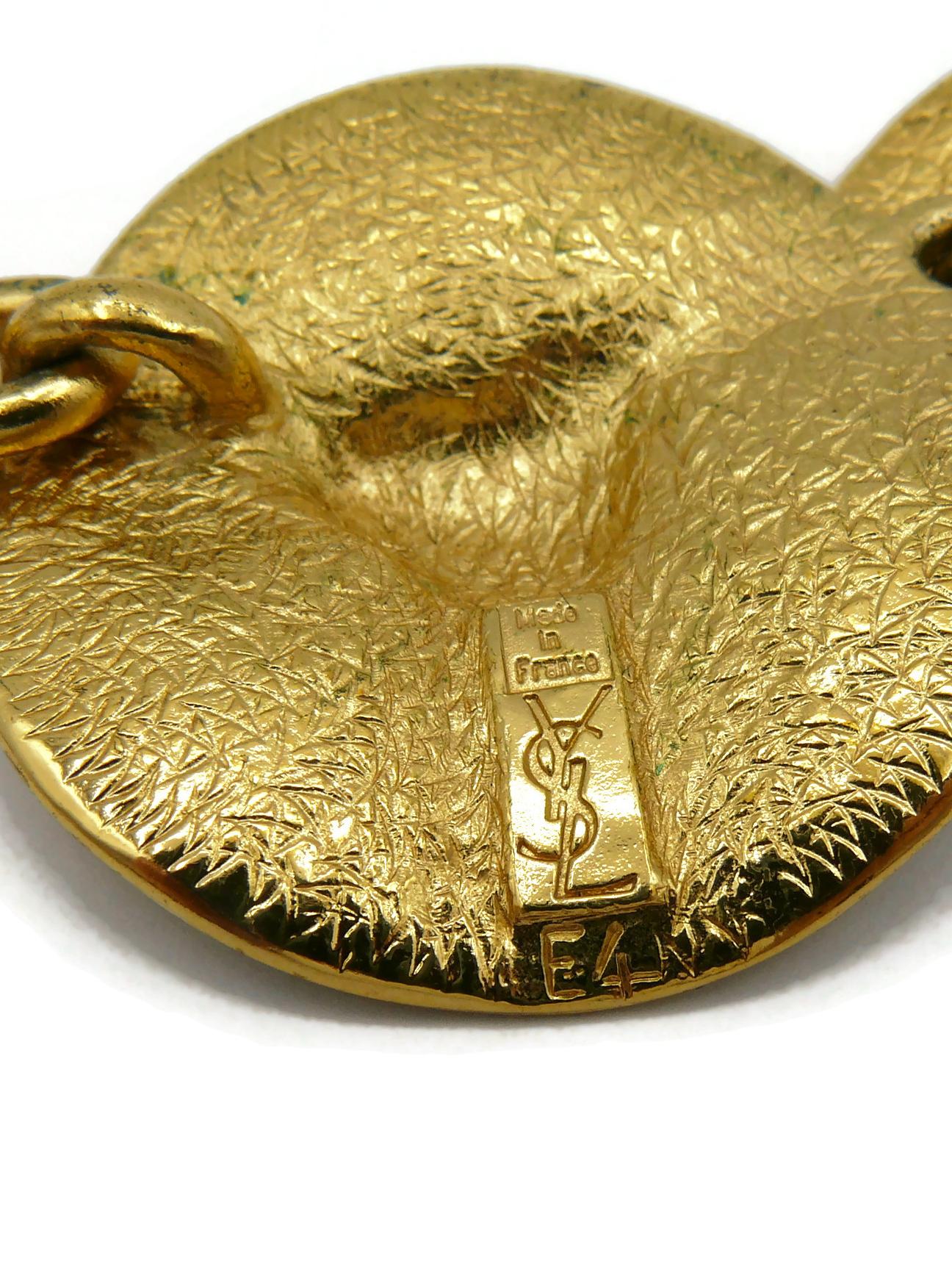 YVES SAINT LAURENT YSL Vintage Gold Tone Heart Disc Necklace For Sale 9
