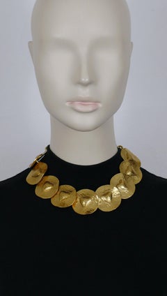 YVES SAINT LAURENT YSL Vintage Gold Tone Heart Disc Necklace