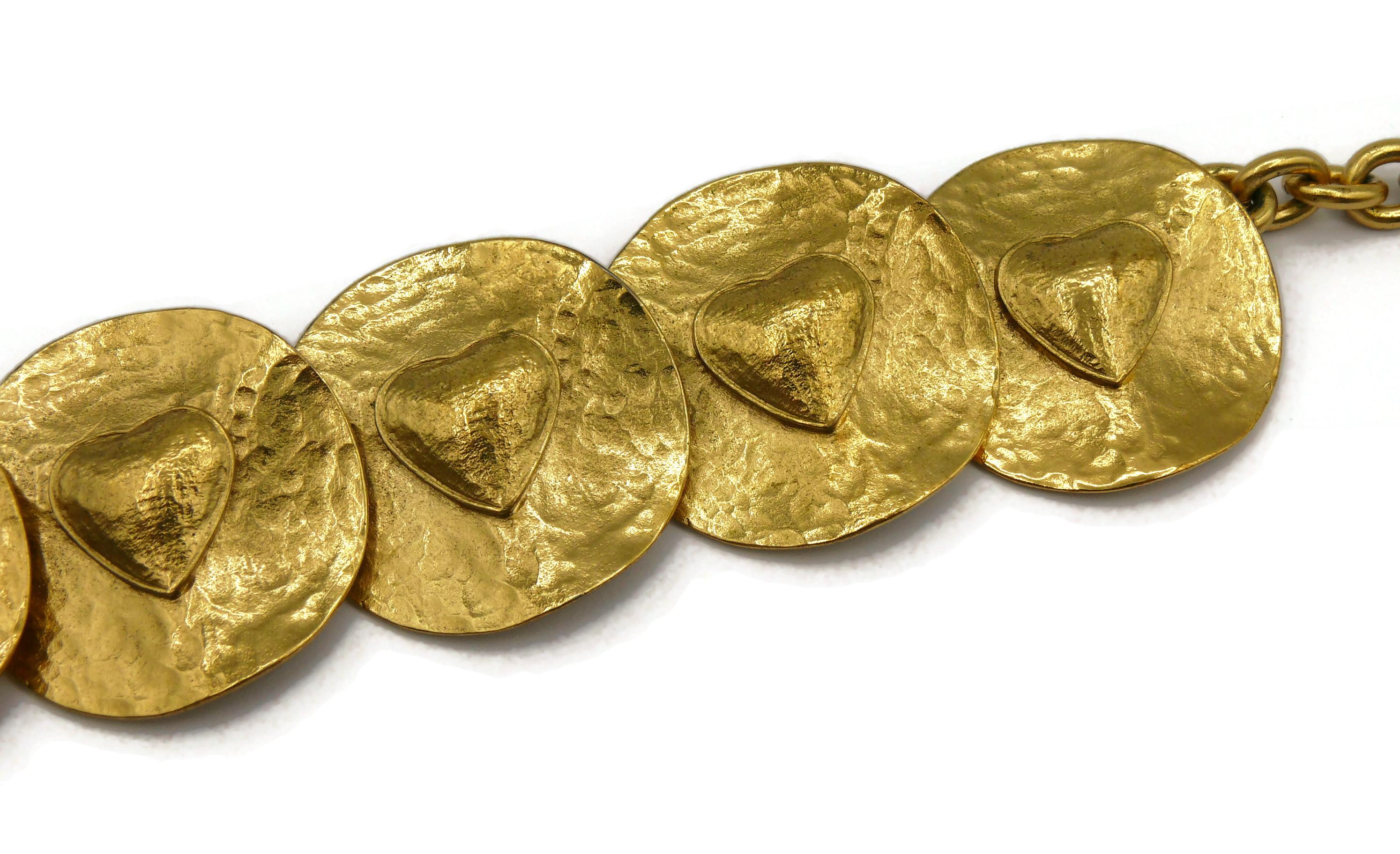Women's YVES SAINT LAURENT YSL Vintage Gold Tone Heart Disc Necklace For Sale