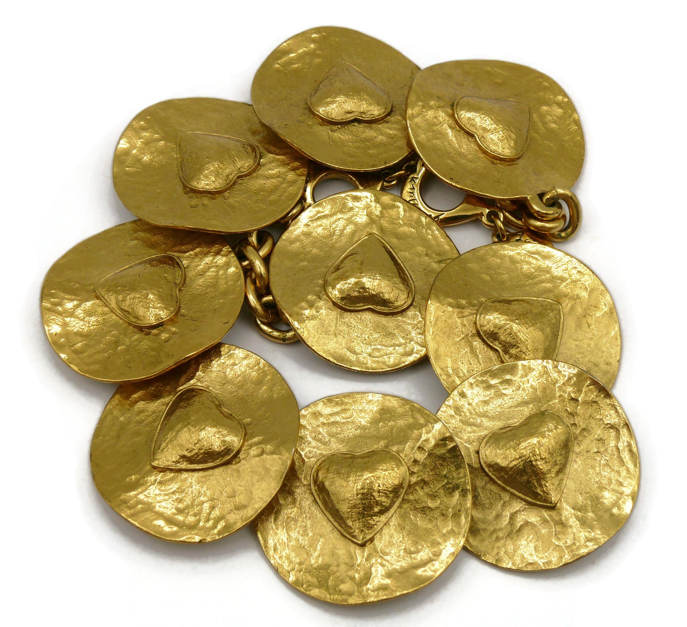 YVES SAINT LAURENT YSL Vintage Gold Tone Heart Disc Necklace For Sale 2