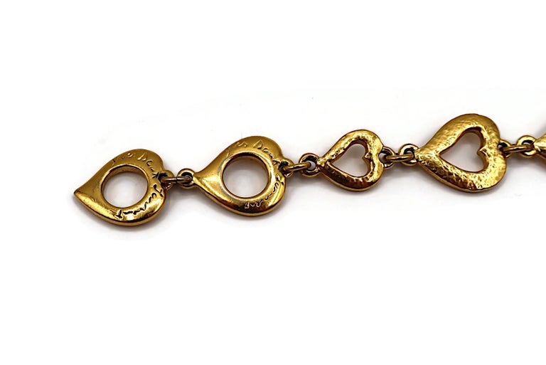 YVES SAINT LAURENT YSL Vintage Gold Tone Heart Link Bracelet For