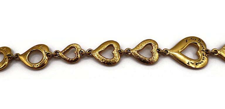 YVES SAINT LAURENT YSL Vintage Gold Tone Heart Link Bracelet For
