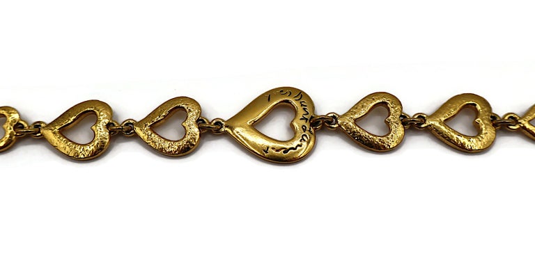 YVES SAINT LAURENT YSL Vintage Gold Tone Heart Link Bracelet For