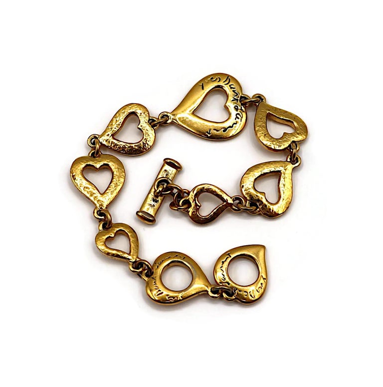 YVES SAINT LAURENT YSL Vintage Gold Tone Heart Link Bracelet For