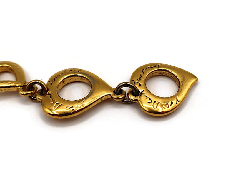 YVES SAINT LAURENT YSL Vintage Gold Tone Heart Link Bracelet For