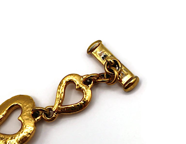 YVES SAINT LAURENT YSL Vintage Gold Tone Heart Link Bracelet For