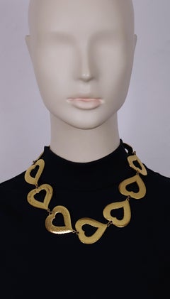 YVES SAINT LAURENT YSL Vintage Gold Tone Heart Link Necklace