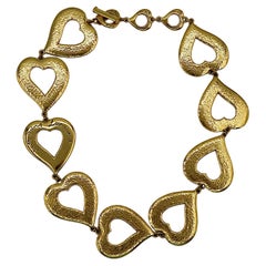 YVES SAINT LAURENT YSL Vintage Gold Tone Heart Link Necklace